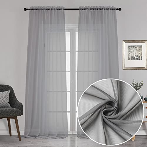 Image of Chyhomenyc 120 Inch Long Sheer Curtains for Bedroom, Semi Sheer Privacy Curtains & Drapes Texture Sunlight Filtering for Hallway Window Guest Room Country House, 42x120 Inches, 2 Panel, Charcoal Grey