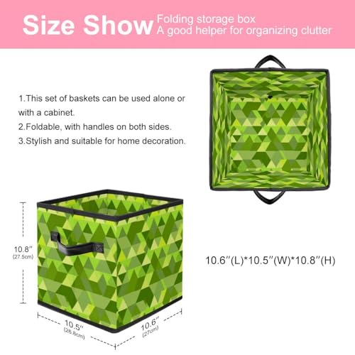 Cesta de almacenamiento para estantes duradera con estampado triangular verde moderno 3