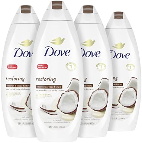 Dove Purely Pampering Body Wash for Dry Skin Coconut Butter and Cocoa Butter Effectively Washes Away Bacteria While Nourishing Your Skin 22 oz 4 count