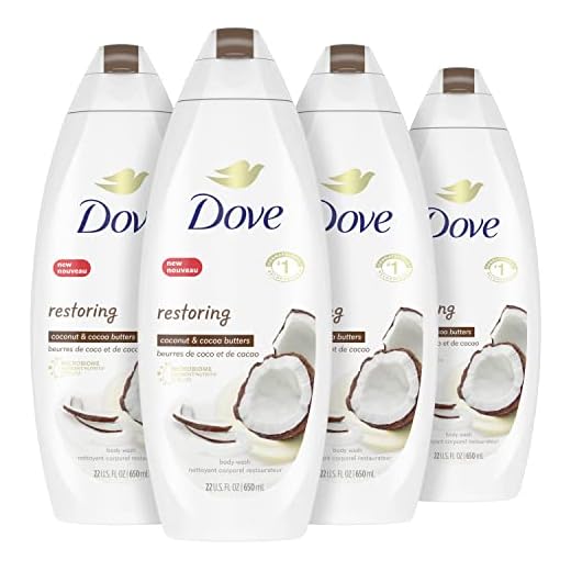 Dove Purely Pampering Body Wash for Dry Skin Coconut Butter and Cocoa Butter Effectively Washes Away Bacteria While Nourishing Your Skin 22 oz 4 count