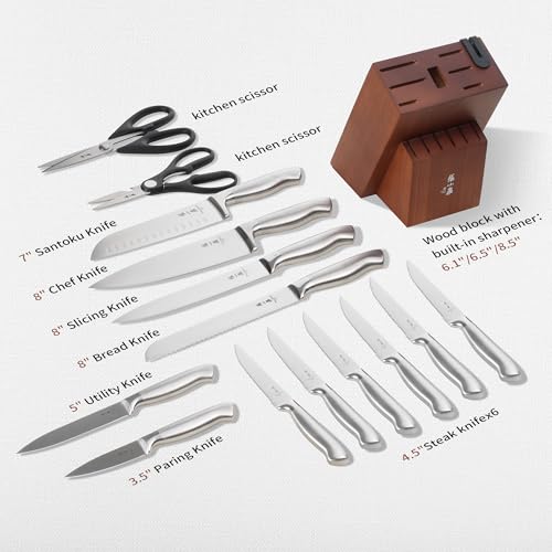 ZHANG XIAO QUAN Knife Set with Block, High Carbon Stainless Steel Sharp Blades, Built-in Sharpener Kitchen Knife Block Set for Home Cooking - Image 3