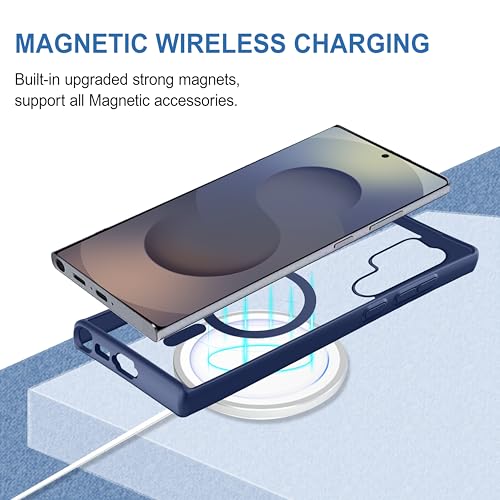 Image of CEDO Cover for Samsung Galaxy S25 Ultra (5G) | Compatible with MagSafe Wireless Charging | Designed with Magnetic Lock Shockproof Phone Bumper Transparent Back Case Cover (Navy Blue)