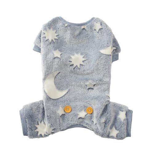 Maigllra Plush Dog Pajamas Glow in The Dark Dog Jumpsuit 4 Legged Onesie for Small Medium Large Dog, Grey Moon M