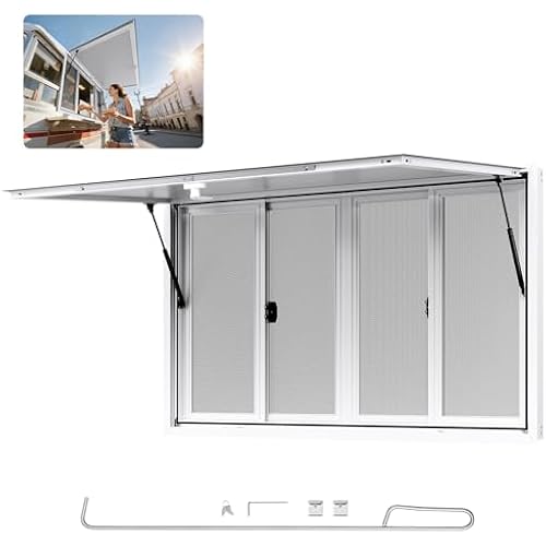 VEVOR Concession Window 60x36 in, Aluminum Alloy Service Windows for Food Truck, Up to 85 Degrees Stand Serving Window with 4 Sliding Door, Awning Door, and Drag Hook, for Concession Trailers