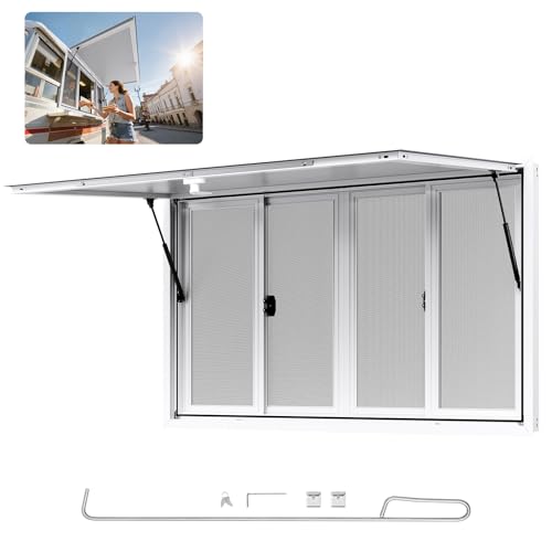 VEVOR Concession Window 60x36 in Aluminum Alloy Service Windows for Food Truck Up to 85 Degrees Stand Serving Window with 4 Sliding Door Awning Door and Drag Hook for Concession Trailers