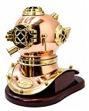 Mini casque de plongée nautique US Navy en cuivre massif et laiton avec base en bois. Déco...