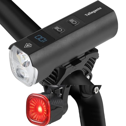 Tellegante Bike Lights Front and Back, 6000mAh Super Bright 2400 Lumens Bike Light USB C Rechargeable, Smart Bike Taillight with Brake Sensor, Power Display & Aluminum Bike Headlight for Road Mountain