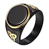 Flonge Men's Black Onyx Ring: Viking Round Agate Signet Ring Norse Celtic Knot Ring Fashion Jewelry Gift for Men Size 11 #1