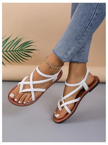 GORGLITTER Women's Braided Ankle Strap Flat Sandals Dressy Thong Strappy Comfy Sandals 20252