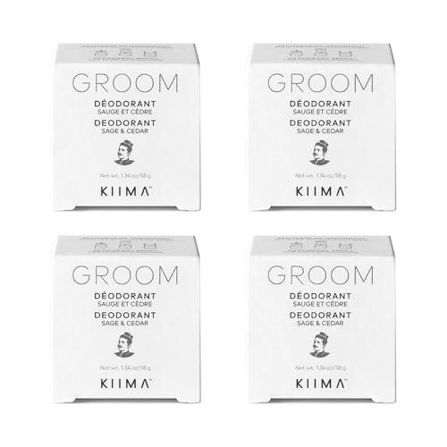 KIIMA Refillable Deodorant Refill Kit GROOM Sage & Cedar Natural Deodorant formulated without Aluminum or Parabens For Men and Women 38.5g (Pack of 4)