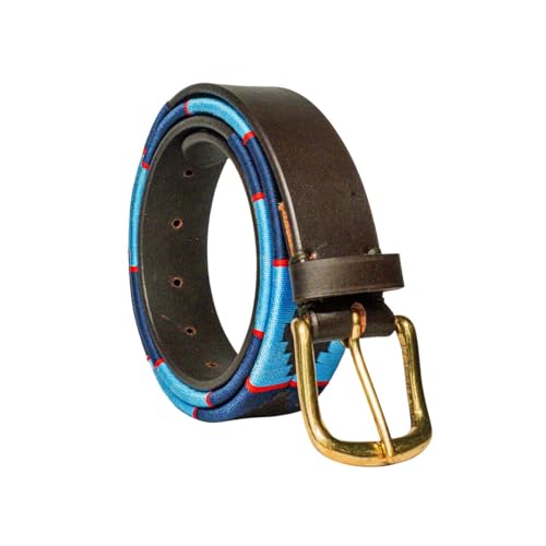 Image of Vaibhavi Leather Polo Belt for Unisex Handmade Embroidered Designer Cowboy Belt with Big Buckle for Jeans and Gifting (Turquoise, Medium)
