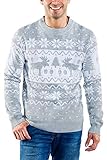 Tipsy Elves Men's Grey Merry Moose Ugly Christmas Fair Isle Sweater Size L