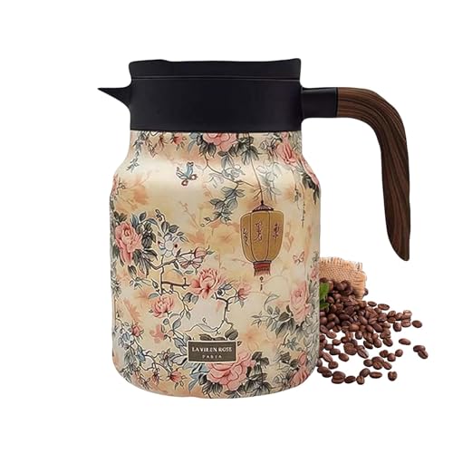 Raidley Termo De Té con Patrón Floral Vintage, Doresty Ther-mos De 1000 Ml, Termo De Té De Acero Inoxidable con Infusor, De Cocina A Prueba De Goteo con Tapa para Bebidas Calientes(E)