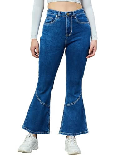 Jean noir taille haute pour femme extensible coupe flare pantalon denim stretch