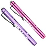 RISEMART Pen Lights for Nurses, 2Pack Reusable Medical Pen Light with Pupil Gauge and Ruler, White Light LED Penlight for Nurse Student Doctors EMT (Bright Pink/Purple)