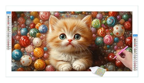 Peinture diamant adulte chat mignon : kit complet 5D DIY broderie diamant strass 60x30cm
