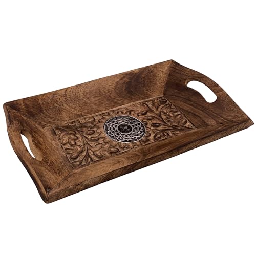 Diko.style® - Bandeja Vaciabolsillos Recibidor Madera Decorativa - Estilo Oriental con budas Decorativos, Elefante Suerte y más a Elegir Porta Chaves -25,5X15X4 cm (Mandala)