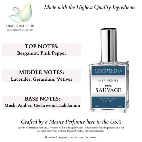 Fragrance Club Genealogy Collection Inspired By Dior Sauvage, 1.9 Oz. Edp, Mens Fragrance With Bergamot, Lavendar, Amber Is Wild, Fresh Fragrance. #TOP2