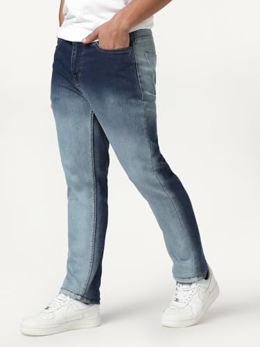 Image of Urbano Fashion Men's Straight Fit Heavy Washed Faded Denim Jeans Stretchable