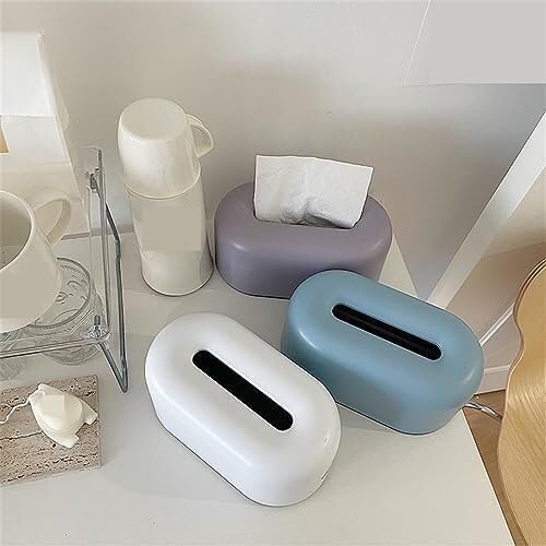 Tissue Box Cover Creative Plastic (Suitable for Bedroom/Kitchen/Bathroom) Stylish Tabletop Tissue Box(Purple)
