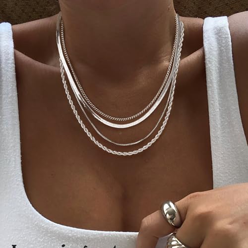 Image of Tewiky Layered Necklaces for Women 14k Gold Plated Chain Necklace Set