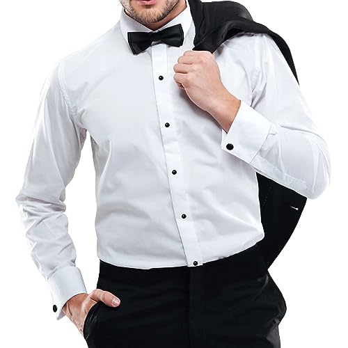 Tux Park Men's Slim Fit Microfiber Tuxedo Shirt in White Black and Ivory