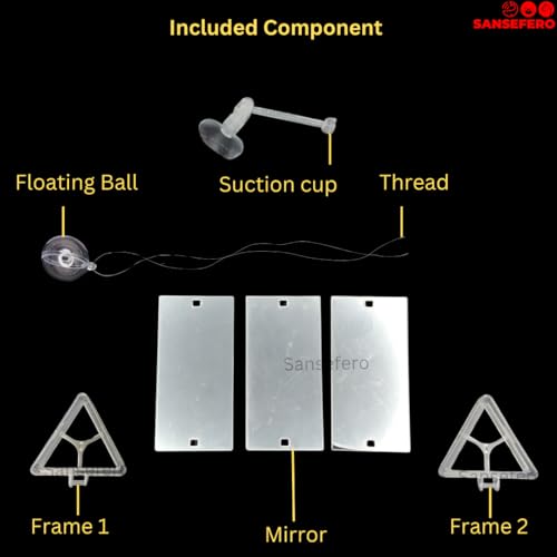 Image of SANSEFERO Rumble Fish Training Mirror Flowerhorn Training Three Side Mirror with a Frame, Interactive Floating Ball and Suction Cup for Representability Fin and Improves Physical Exercise (DYJ-10)