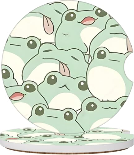 2 Pcs Car Cup Coasters Cute Green Frogs Absorbent