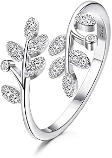 ORAZIO 925 Sterling Silver Rings for Women Feather Ring Plumage Leaf Ring Adjustable Open Rings Finger Thumb Silver Ring Jewellery Gift for Women Girls