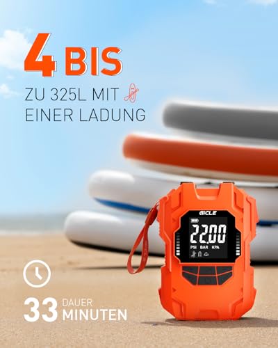 GICLE Akku Sup Pumpegeeignet für Paddle Board und BootElektrisch 12V DC 36W Typ C Inflator und Deflation22PSI Tragbar un