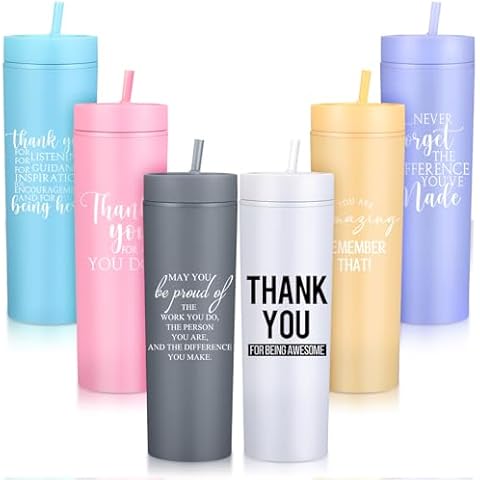 Rtteri 6 Pcs Employee Appreciation Gifts Bulk Thank You Tumblers for Women Men 16oz Plastic Skinny Tumblers with Lids Gifts for Team Staff Coworker(Appreciation) Cover