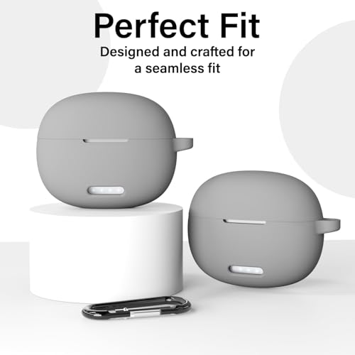 Image of Sounce Earphone Case Cover for Boult Audio W20 TWS Soft Silicone Skin Case Cover Shock Absorbing Protective Case with Keychain [Front LED Visible] - Grey