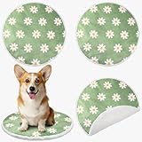 Kathfly 4 Pack 20'x20' Washable Pet Mats Crate Liner Pads with Daisy Design, Round Dog Cat Crate Pads, Soft Coral Fleece Liner for Small Pets, Ideal for Crates, Sofas, and Travel