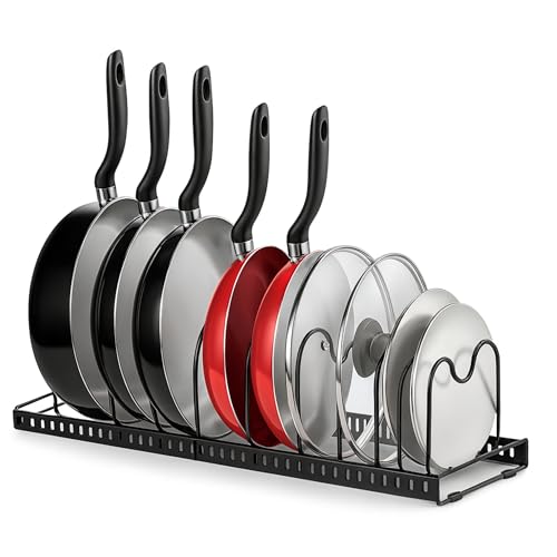 Bluelander Organizador de Sartenes Expandible 30-58 cm, Incluye 10 Divisores, Compartimientos Ajustables, Organizador de Sartenes y Ollas, Soporte de...