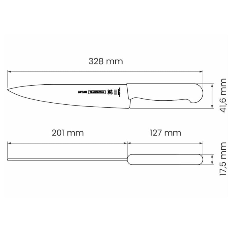 Image of TRAMONTINA Professional Chef Knife 20 cm | Sub-Zero Treated Stainless Steel Blade | Antimicrobial Polypropylene Handle | Heavy-Duty Meat Cutting & Butcher Knife | White