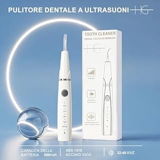 HG AESTHETICS Detergente Ultrasonico per Denti – Rimuovi Placca e Tartaro con Luce LED – Pulitore Elettrico per Denti da Casa con Batteria Ricaricabile Type-C
