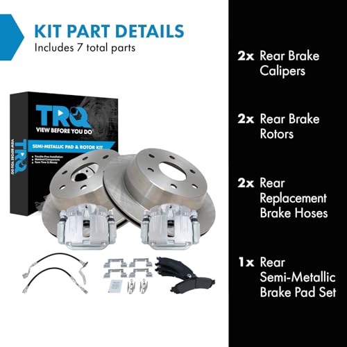 Image of TRQ Rear Brake Pad and Rotor Set Semi Metallic Rotors Calipers Compatible with 2002 GMC Sierra 1500