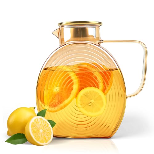 Waterkruik, 2,5 l borosilicaatglas waterkan met deksel, ijsthee-kruik, hittebestendige grote kannen voor koelkast, warm/koude dranken, thee, koffie, melk, sap