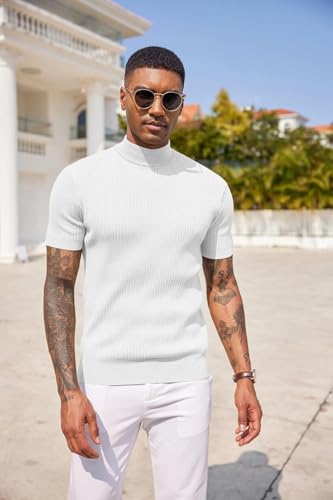 Image of DENIMHOLIC Mens Cotton High Neck T Shirt for Men Half Sleeve Turtleneck Tshirt Cotton Highneck Turtle Neck for Men Mock Neck for Man
