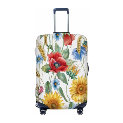 Sunflower Poppy Daisy Floral Stretchable Luggage Covers for Suitcase TSA Approved, Dust Proof and Scratch Resistant Travel Luggage Protector for Carry On (18-21 in)