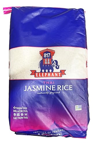 817 Elephant Thai Jasmine Rice | Kosher | Gluten Free | Vegan | Non-GMO | 25 lb