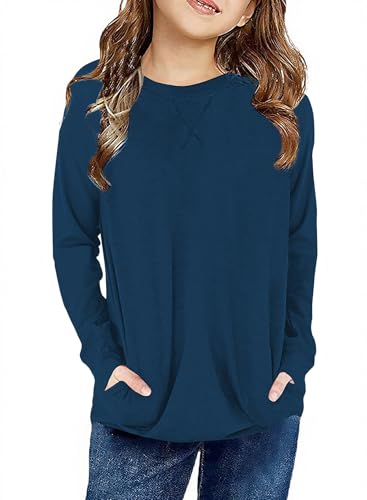 Image of SELINK Girls Big Kids Long Sleeve Striped Color Block Pocket Tees | Casual Loose Fit With Side Pockets,Soft Stretch Polyester Blend For Big Girls Daily&Back To School Wear