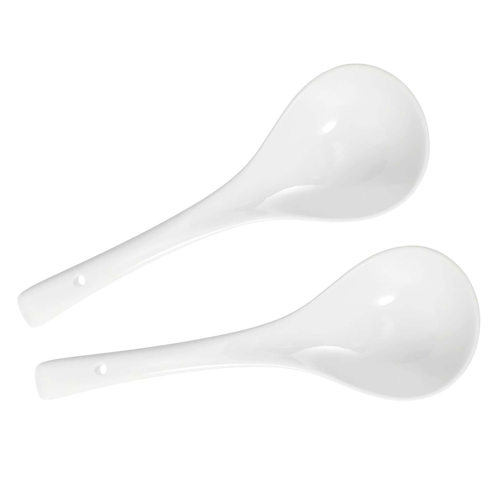 Homoyoyo Cuillères à Soupe en Céramique Blanche Manche Long et Épais, Porcelaine Fine et Lisse, Faciles à Nettoyer, Maison Hôtels, Lot de 2 Pièces