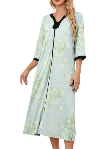 Image of PITINAN Moo Moo Nightgown House Dress Zip up Robes for Women Long Lounge Dress House Coat Women S-3XL