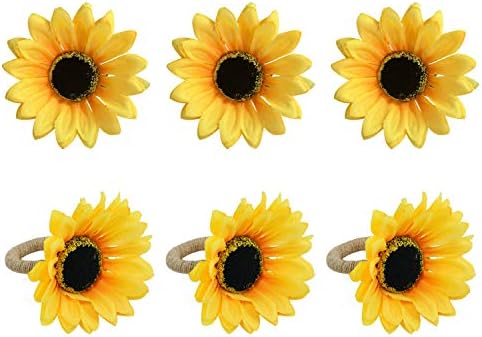 Fall Napkin Rings Set of 6, Handmade Napkin Ring for Wedding, Dinner Party, Banquet, Rustic Serviette for Christmas, Thanksgiving Day, Birthday (Sunflower)