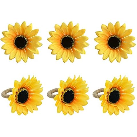 Wonlex Handmade Sunflower Napkin Rings Set Cover