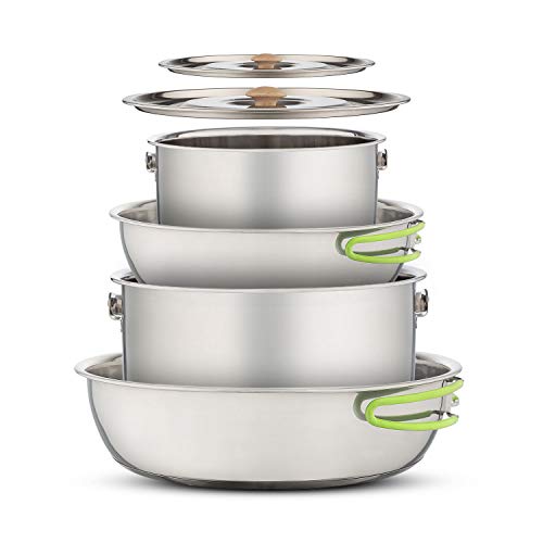 Camping Cookware Set - Compact Stainless Steel Campfire Cooking Pots and Pans | Combo Kit with Travel Tote Bag | Rugged Outdoor Cook Set for Hiking (4 Piece Pot & Pan Set) by Wealers - Used condition - Image 2