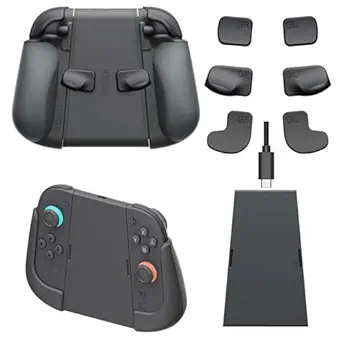 IFYOO NexGrip 3 Set GL/GR Back Buttons, Charing Stand and Grip for Nintendo Switch 2 Joycons, Holder Compatible with Joy Con 2 Controller, Grips Compatible with Joycon 2, Switch 2 Accessories - Black