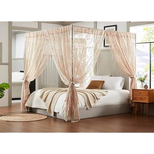 Warm Home Designs Linen Lace Canopy Bed Curtains with Tie-Backs. LC Linen