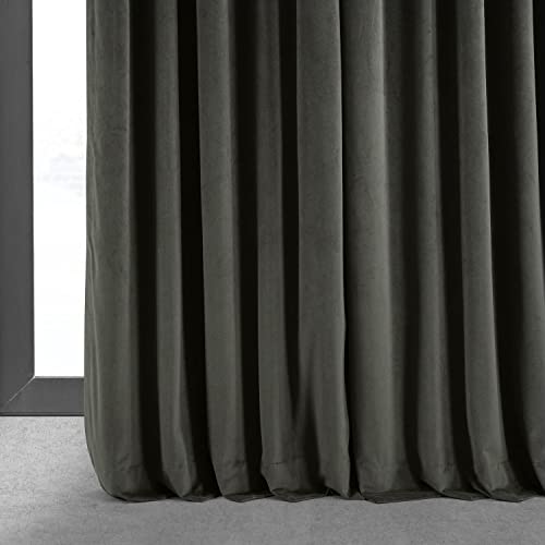 HPD Half Price Drapes Signature Aksamitne, termoizolacyjne zasłony zaciemniające do salonu i sypialni, zasłony okienne, tunel na karnisz, 254 x 274 cm (szer. x dł.), 1 panel, ciemnoszary